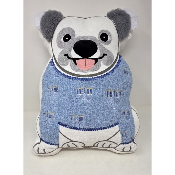 Envogue Bulldog Blue Menorah Hanukkah Sweater Plush Pillow - Picture 2 of 11